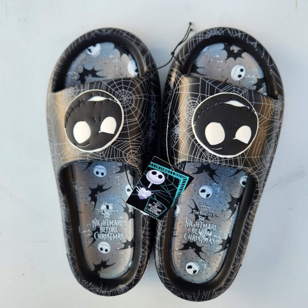 NEW Nightmare Before Christmas Men's Size 13 Sandals Slides Slippers Black White